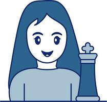 weiblich Schach Spieler Symbol im Blau und Weiß Farbe. vektor