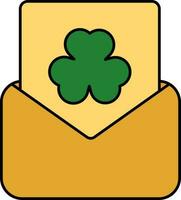 Kleeblatt Gruß Karte mit Briefumschlag Gelb und Grün Symbol. vektor