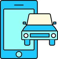 blå smartphone med bil ikon i platt stil. vektor