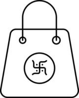 isoliert Diwali Einkaufen Tasche mit Hakenkreuz Symbol im Linie Kunst. vektor