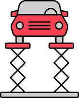 Auto auf hydraulisch Schere Symbol im grau und rot Farbe. vektor