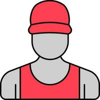 gesichtslos jung Mann tragen ärmellos innere mit Deckel Symbol im grau und rot Farbe. vektor