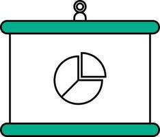 Kuchen Diagramm Über Segeltuch Tafel Symbol im Grün und Weiß Farbe. vektor