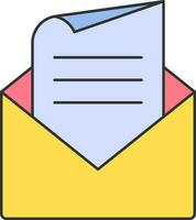öffnen Briefumschlag mit Papier Symbol im Blau und Gelb Farbe. vektor