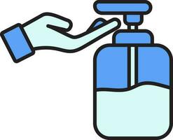 Hand mit Desinfektionsmittel oder Hand waschen Flasche Blau Symbol. vektor