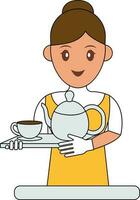 ung lady tjänande te färgrik ikon eller symbol. vektor