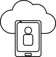 dünn Linie Wolke mit Benutzer Profil im Handy, Mobiltelefon Symbol. vektor