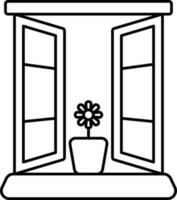 Blume Topf mit Fenster Tür Linie Kunst Symbol. vektor