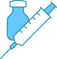 Impfstoff Flasche mit Spritze Symbol im Blau und Weiß Farbe. vektor
