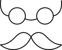 Schnurrbart und Brille Symbol im schwarz Umriss. vektor