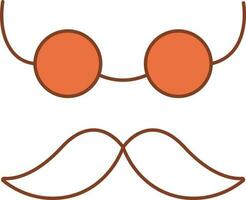 Schnurrbart und Brille Symbol im Orange und Weiß Farbe. vektor