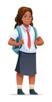 skola flicka bär enhetlig och ryggsäck. tecknad serie karaktär illustration vektor
