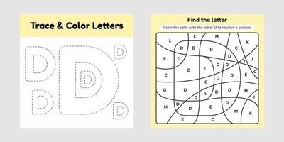 målarbok bokstav för barn kalkylblad för förskola dagis och skolålder spårning linje skriva och färg d vektor