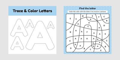 målarbok bokstäver för barn kalkylblad för förskola dagis och skolåldern spårlinje skriva och färg a vektor