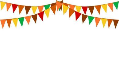 Ammer Dreiecke Flaggen danken geben, fallen Thema Banner auf Weiß Hintergrund. zum das Party, fallen, Herbst, Ernte, und Orange Konzepte. orange, Weiss, braun, Grün, Gelb, und rot Farben. vektor