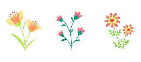 uppsättning av differents blommor på vit bakgrund. vår konst skriva ut med botanisk element. Lycklig påsk. folk stil. posters för de vår Semester. vektor