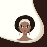 Schönheit Salon Zeichen mit stark Herrlich schwarz Frau gerahmt im fließend wellig Linien vektor