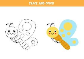 spåra och färg söt färgglad fjäril. kalkylblad för barn vektor