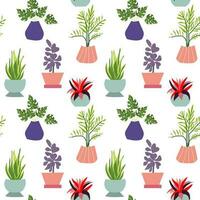 sömlös mönster med växter och krukor. design för skriva ut, affisch, baner, design för tyg och textil- vektor