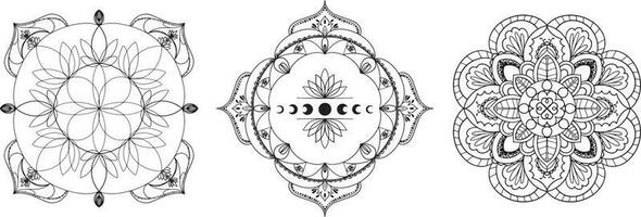 Mandala Vektor Grafik. Mandala mit Pflanze Elemente. Buddhist Symbole. runden Mandala von das Mond Phase.