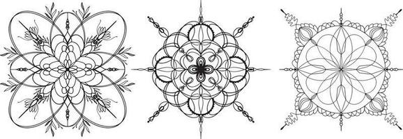 Mandala Vektor Grafik. Mandala einstellen Linie Kunst. Mandala mit Pflanze Elemente.