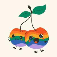 süß glücklich komisch Regenbogen Kirschen mit kawaii Augen . Vektor Illustration isoliert