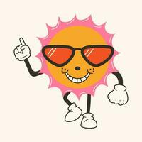 süß glücklich komisch Sonne 30er Jahre Karikatur Maskottchen Charakter 40er, 50er, 60er Jahre alt Animation Stil. vektor