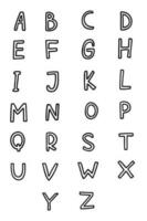 oregelbunden former svart engelsk latin ABC alfabet font en till z. vektor illustration i hand dragen klotter stil isolerat på vit bakgrund. för barn bok, kort, bröllop inbjudan, logotyp, typografi.