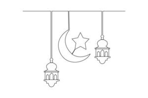 Single eine Linie Zeichnung islamisch Star Mond Aufhänger. islamisch Neu Jahr Konzept. kontinuierlich Linie Zeichnung Illustration vektor
