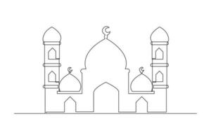 Single eine Linie Zeichnung Moschee zum islamisch Neu Jahr Feier. islamisch Neu Jahr Konzept. kontinuierlich Linie Zeichnung Illustration vektor