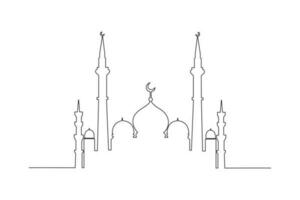 Single eine Linie Zeichnung schön Moschee zum Muslime. islamisch Neu Jahr Konzept. kontinuierlich Linie Zeichnung Illustration vektor