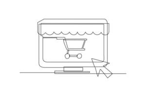 Single eine Linie Zeichnung Digital Markt auf Computer. Markt Digital Konzept. kontinuierlich Linie Zeichnung Illustration vektor