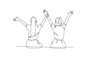 kontinuierlich eine Linie Zeichnung von zwei glücklich Freunde. Freundschaft Tag Konzept. Single Linie Zeichnung Design Grafik Vektor Illustration