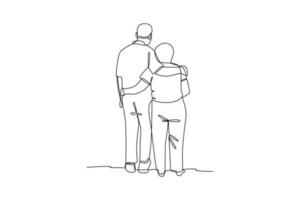 kontinuierlich eine Linie Zeichnung Großeltern umarmen. Großelternteil Tag Konzept. Single Linie Zeichnung Design Grafik Vektor Illustration
