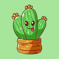 söt kaktus har ansiktsbehandling uttryck vektor