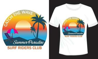 sommar paradis surfa ryttare klubb t-shirt design vektor illustration