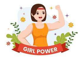flicka kraft vektor illustration till visa kvinnor kan också vara starkare och oberoende i kvinna rättigheter och mångfald platt tecknad serie hand dragen mallar
