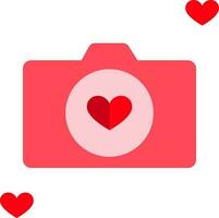 platt stil kärlek kamera ikon i röd Färg. vektor