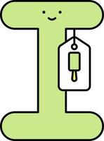 Karikatur ich Alphabet mit Eis Sahne Wörter Etikett Grün Symbol. vektor