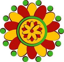 Gelb und rot kreisförmig kreativ Blumen- Mandala Symbol im eben Stil. vektor