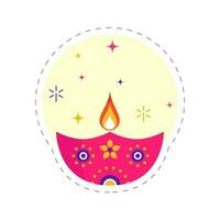 Lycklig diwali hälsning kort med belyst olja lampa på gul och vit bakgrund. vektor