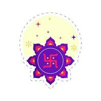 glücklich Diwali Gruß Karte mit Hakenkreuz Rangoli auf Gelb und Weiß Hintergrund. vektor
