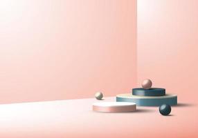 3D Studio Studio Showcase Display geometrischen blauen Zylinder Sockel runden minimalen blauen Szene rosa Hintergrund vektor