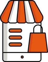 online Einkaufen zum Handy, Mobiltelefon E-Shop Orange und Weiß Symbol. vektor