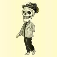 Hipster Skull Silhouette mit Schnurrbart Vintage Gravur Illustration vektor