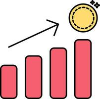 tillväxt pengar Graf med mynt ikon i röd och gul Färg. vektor