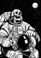 Skeleton Linolschnitt Astronaut