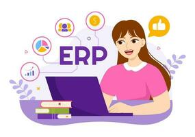 eRP företag resurs planera systemet vektor illustration med företag integration, produktivitet och företag förbättring i hand dragen mallar