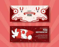 Peru Unabhängigkeit Tag horizontal Banner Illustration Karikatur Hand gezeichnet Vorlagen Hintergrund vektor