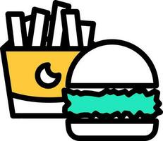 burger och frites ikon i platt stil. vektor